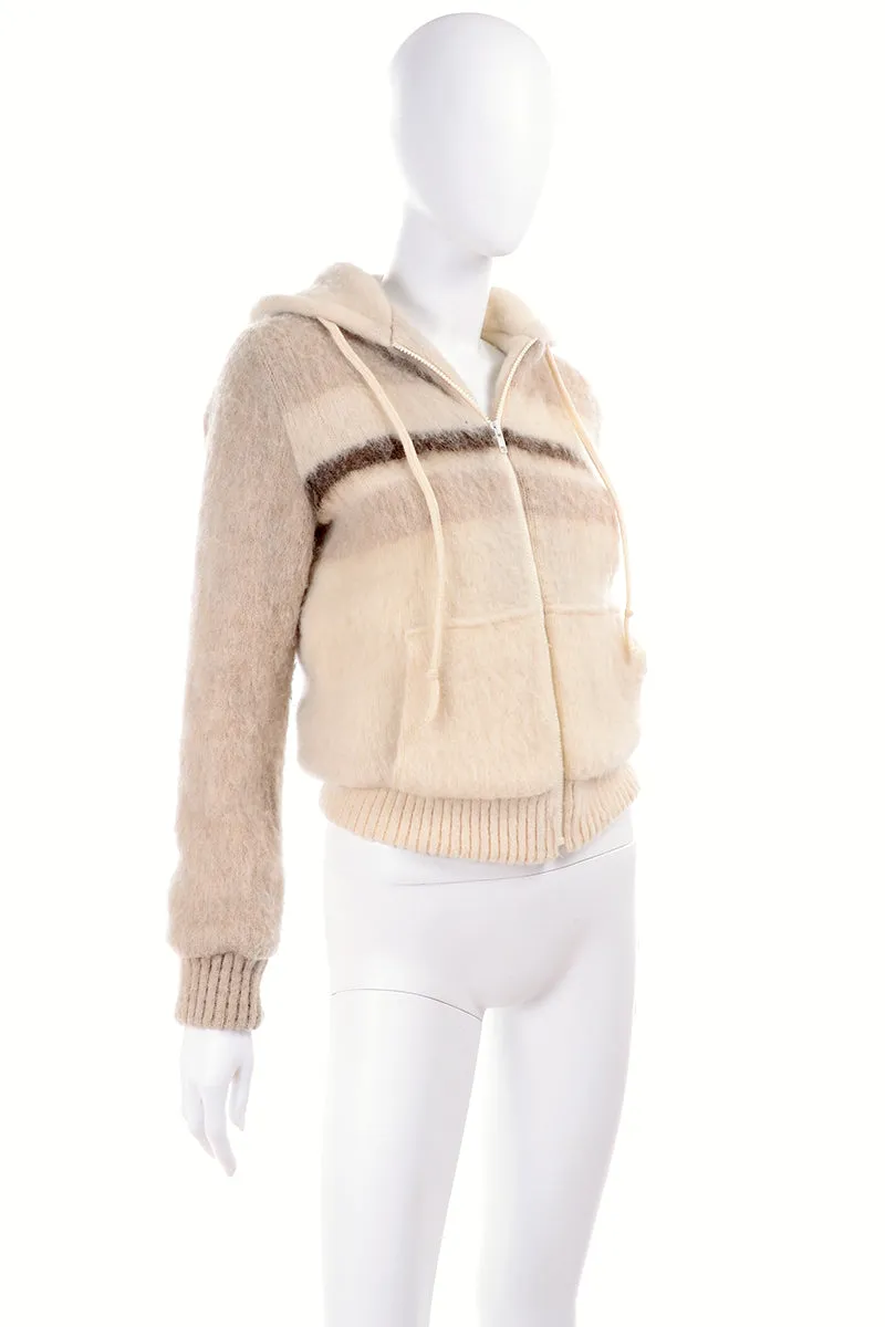 1970s Jasper Tan Wool Hooded Zip Up Sweater Jacket Size Medium