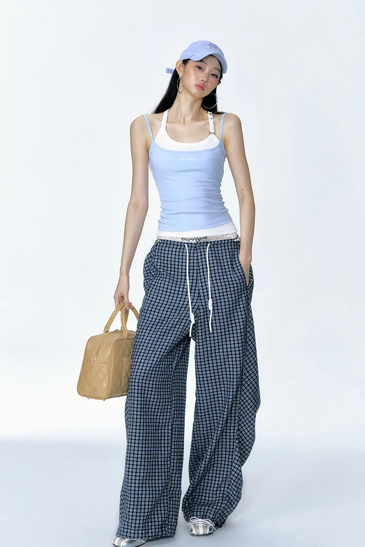 American Retro Plaid Loose Straight Work Pants CUR0131