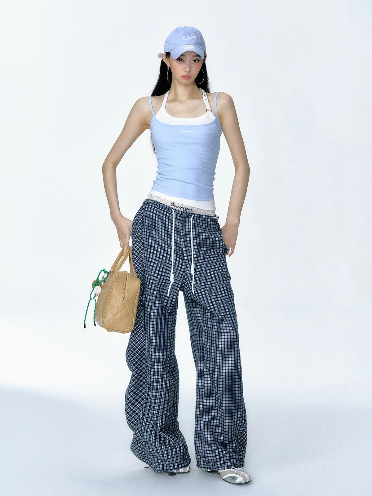 American Retro Plaid Loose Straight Work Pants CUR0131