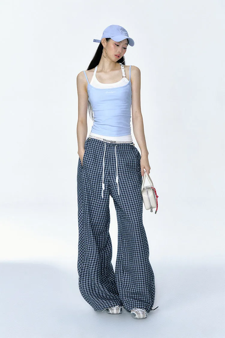 American Retro Plaid Loose Straight Work Pants CUR0131