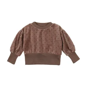 Analogie Taupe Dotted Velour Puff Sleeve Sweatshirt [Final Sale]