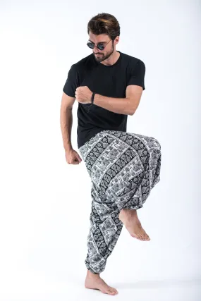 Aztec Elephant Drop Crotch Men's Elephant Pants in Black White