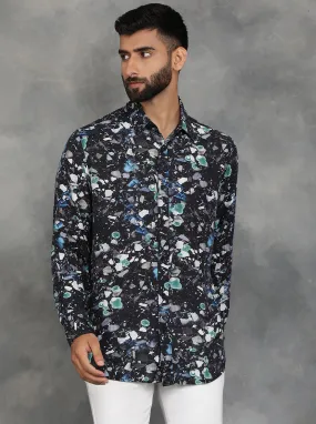 Black Printed Slim Fit Casual Shirt | JadeBlue