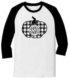 Black/White Plaid Pumpkin Monogram - White/Black Raglan