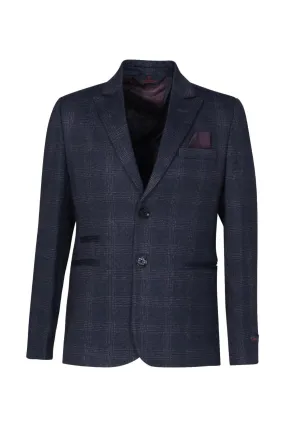 blazer wool plaid - navy/burgundy