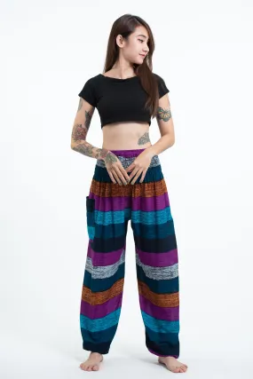 Boho Striped Women's Harem Pants in Blue