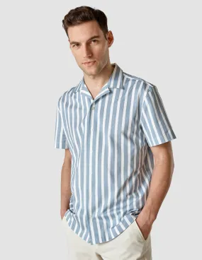 Light Blue Bowling Shirt with Bold Stripes - Short Sleeve