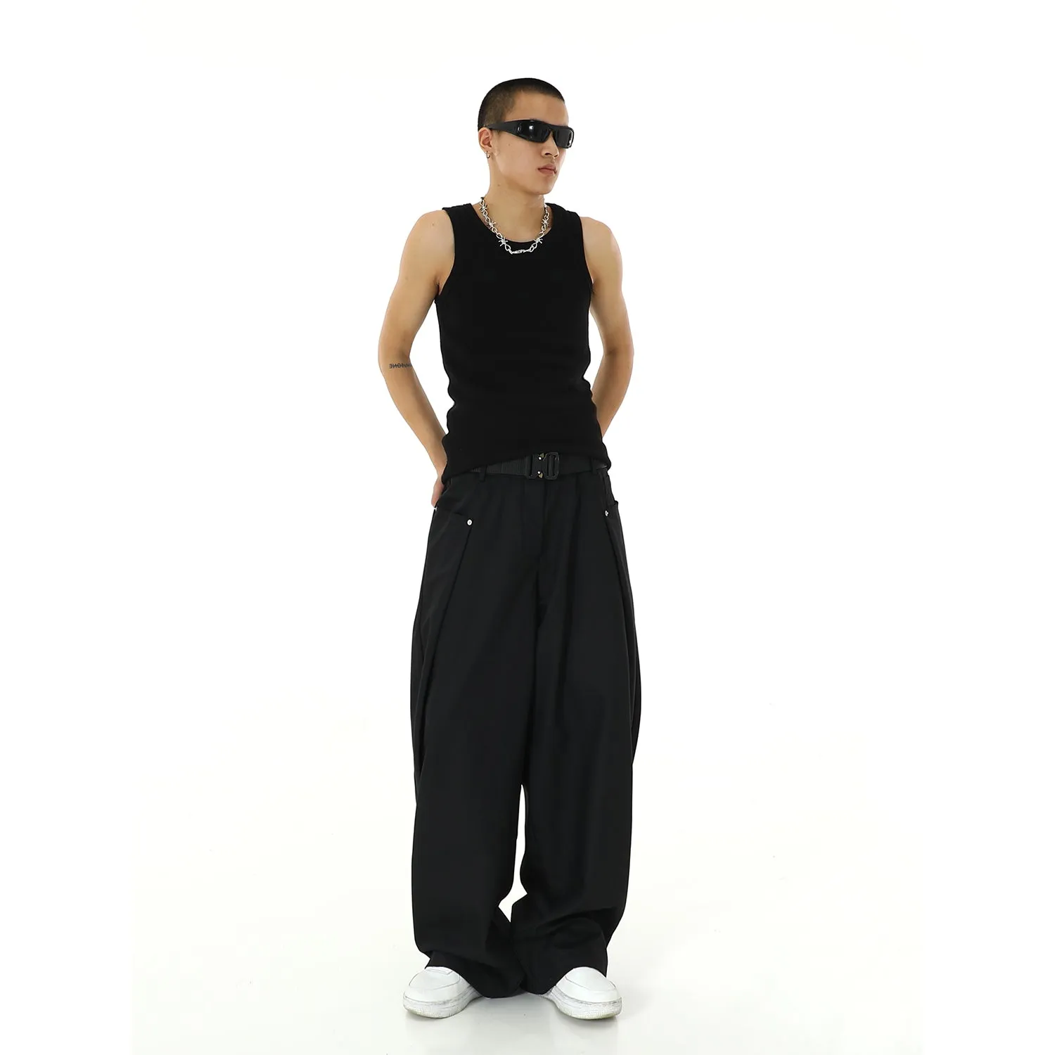 Casual Side Button Pleated Pants