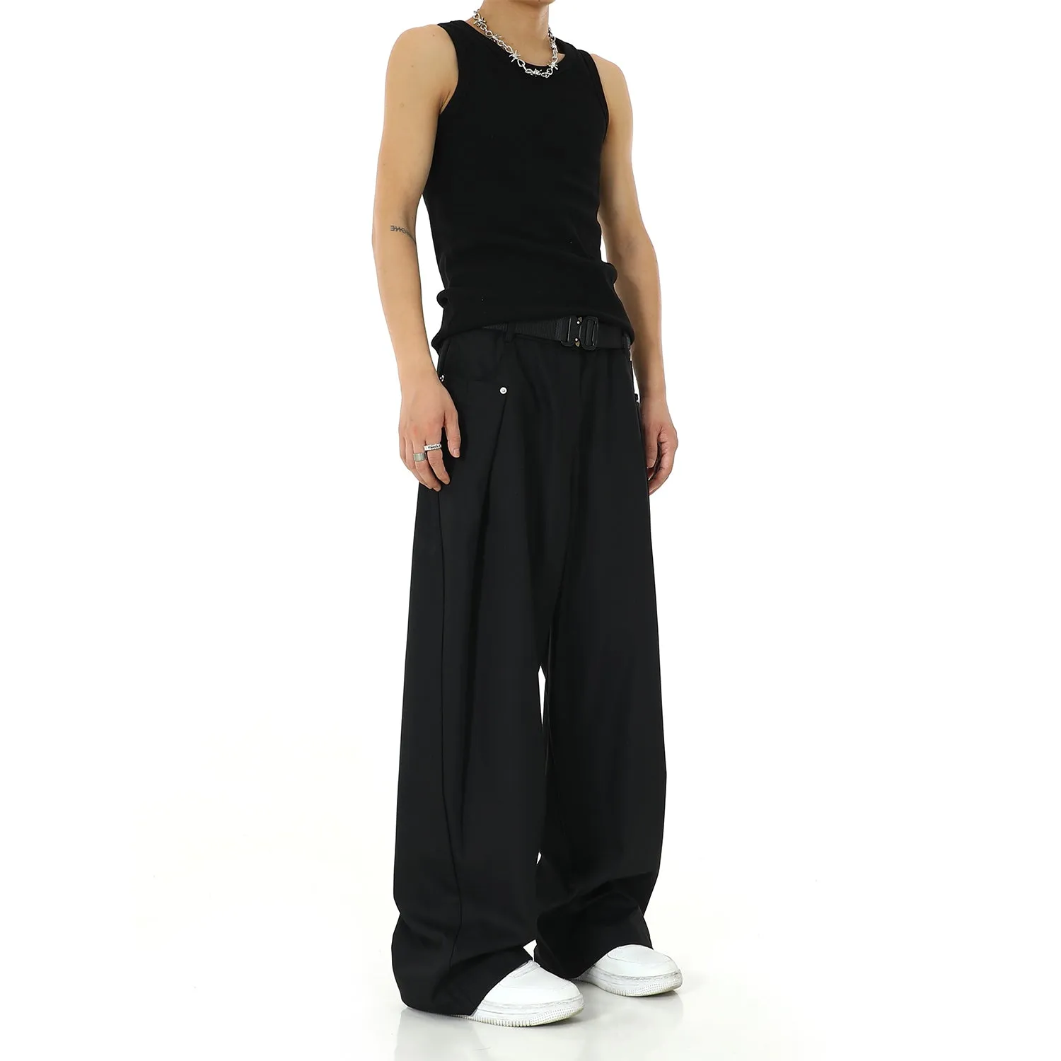 Casual Side Button Pleated Pants