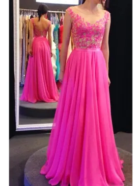 Custom Made A Line Round Neck V Neck Back Lace Prom Dress, Formal Dress, Pink Bridesmaid Dress