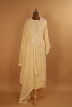 Designer  Cream Embroidered Cutwork Organza Suit Dupatta