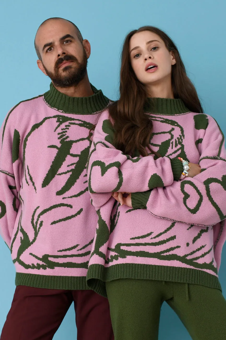 Green/Pink Unisex Reversible Walrus Mock Neck