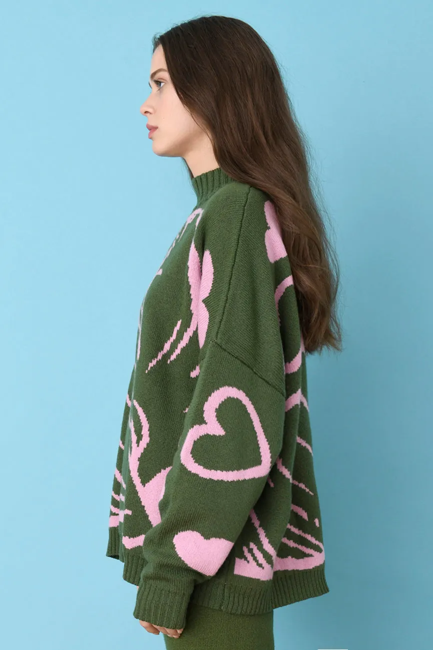 Green/Pink Unisex Reversible Walrus Mock Neck