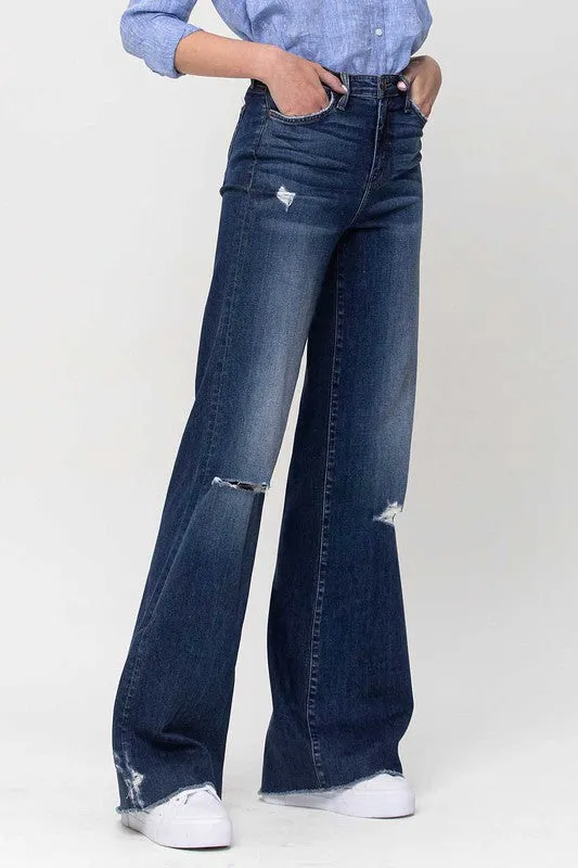 High Rise Distressed Wide Leg Jeans