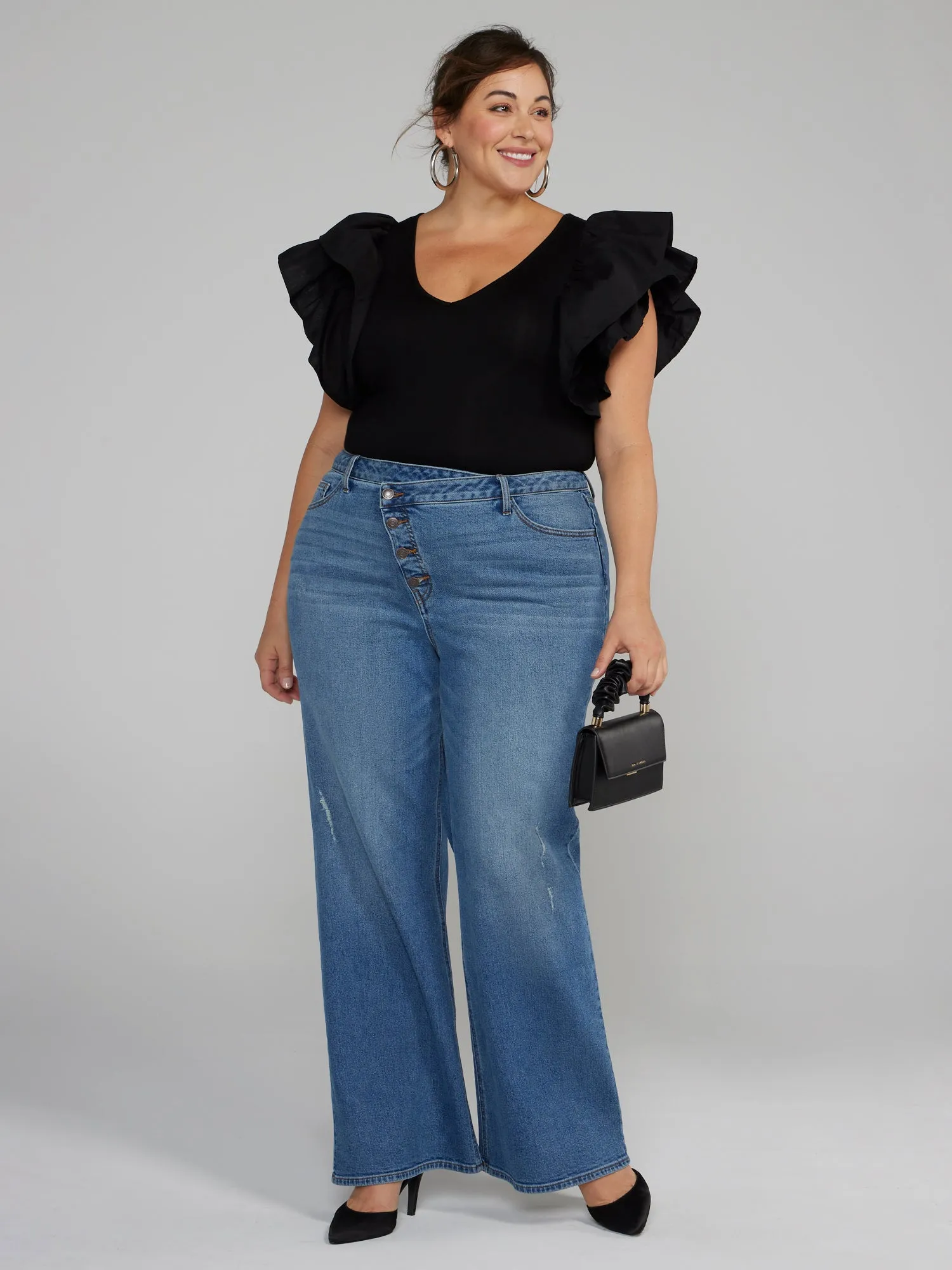 High Rise Wide Leg Button Fly Jeans