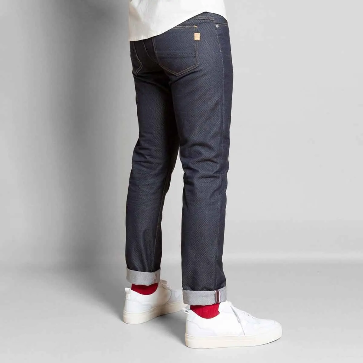 Jeans Hugo selvedge bleu chevrons 14.oz coupe demi-slim