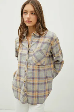 Juliette Oversize Flannel Long Sleeve Top Heather Grey