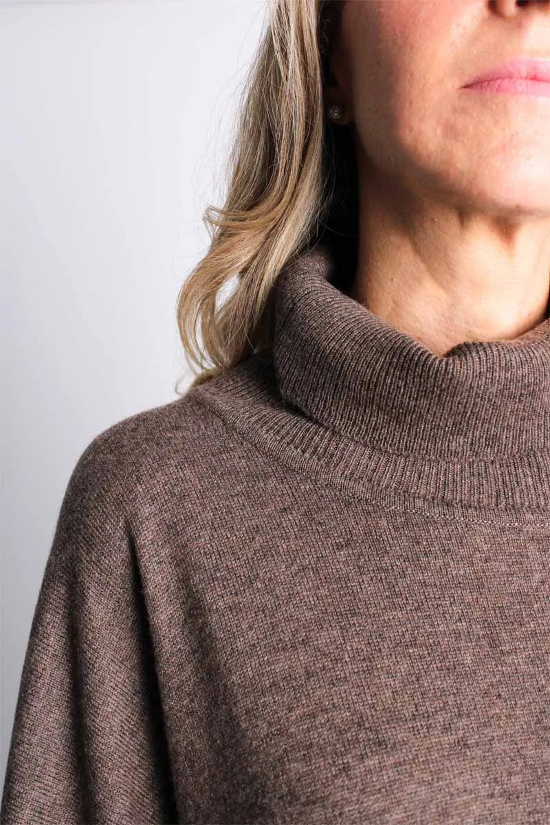 Lemonwood Cashmere Turtleneck Poncho | Black   Brown