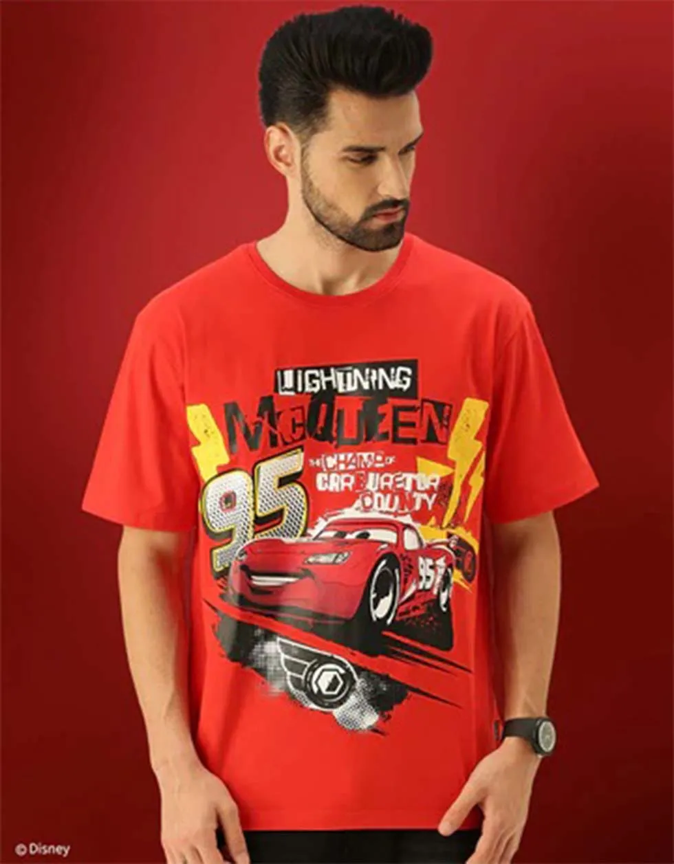 Lightning McQueen Red Oversized Graphic Printed Tshirt