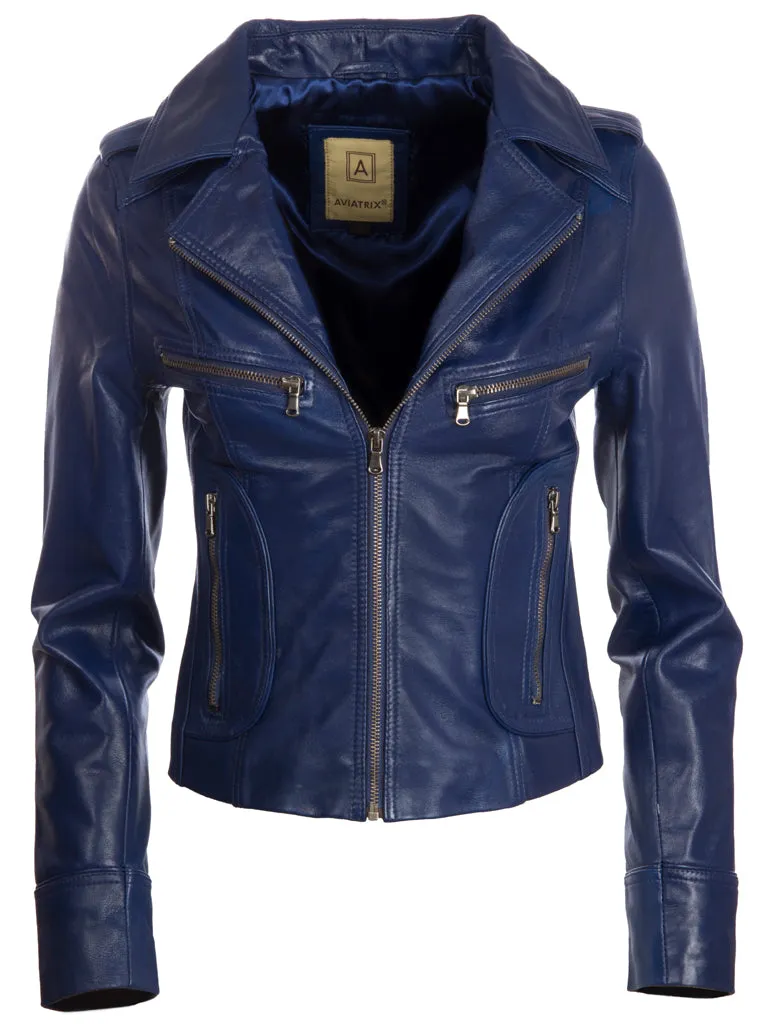 N8UL Women's Biker Jacket - Navy Blue