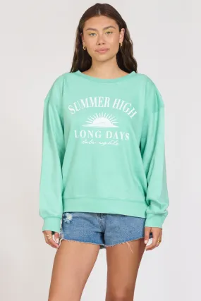 "Summer High" Surf Green Burnout Fleece Crewneck