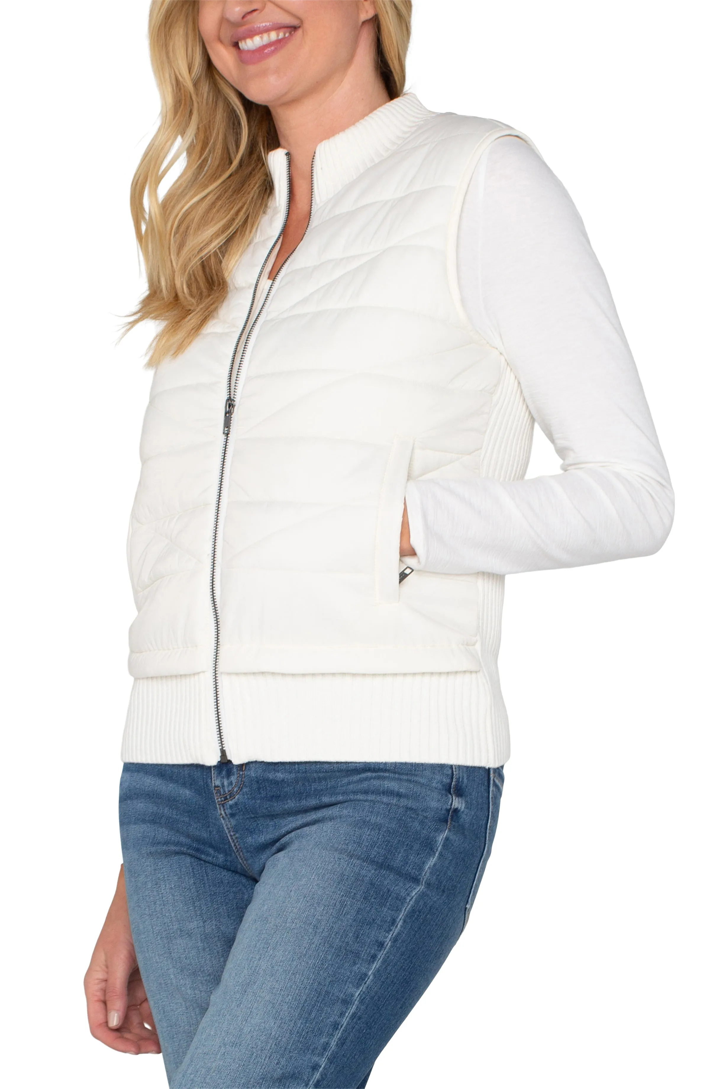 SLEEVELESS QUILTED FULL ZIP SWEATER VEST